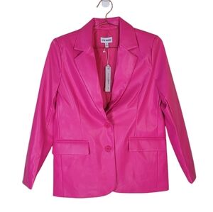 STEVE MADDEN Pink Glo Faux Leather Boyfriend Blazer Size S Barbie